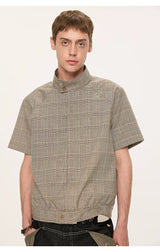 White Short Sleeve Harrington Houndstooth Shirt
