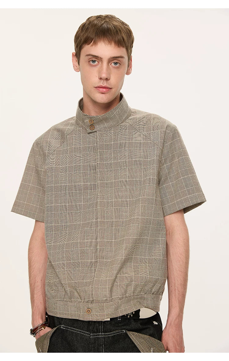 White Short Sleeve Harrington Houndstooth Shirt