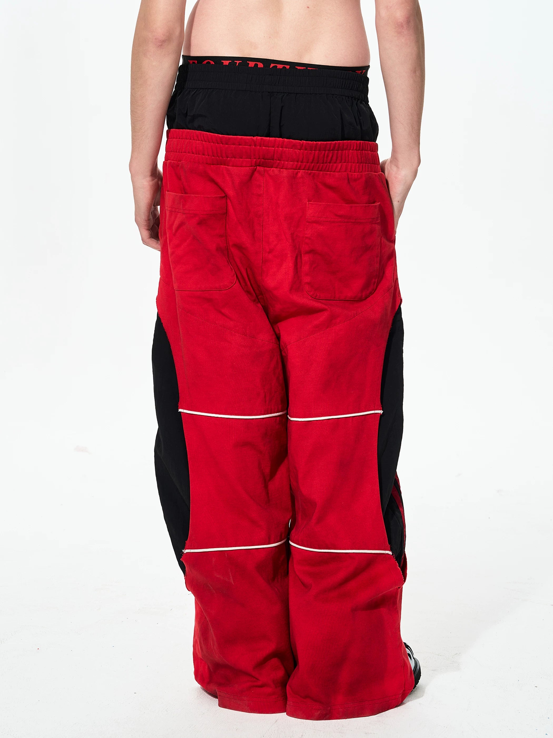 Men's Double-Waistband Striped Embroidered Sweatpants