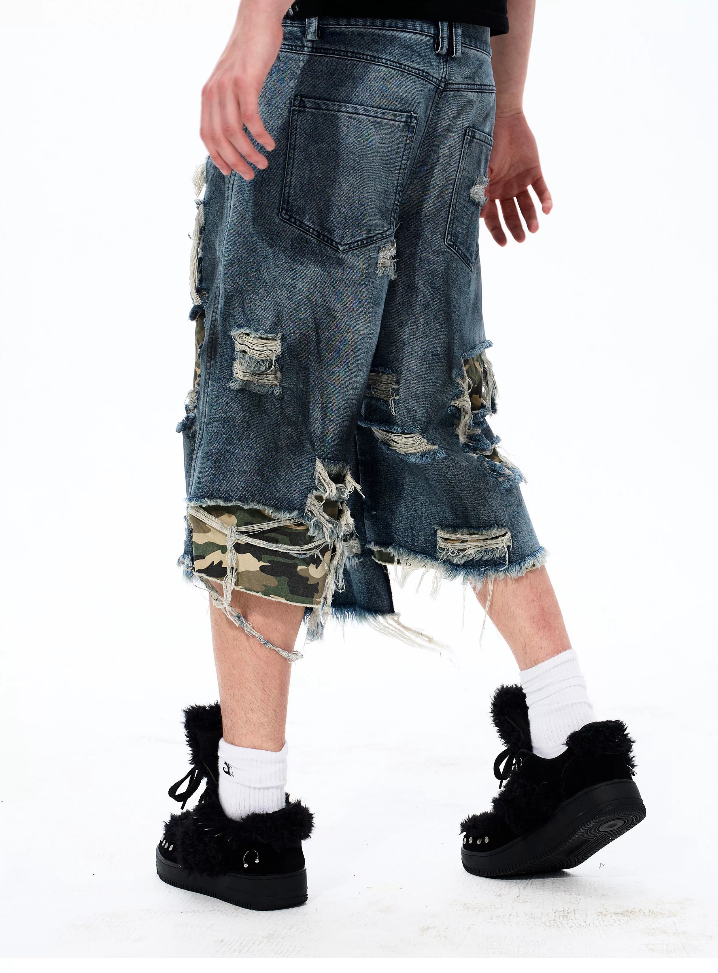 Street Style Splatter Ripped Cropped Pants