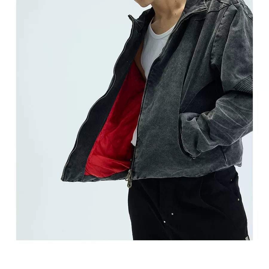Cropped Loose Red Lined Puffer Coat