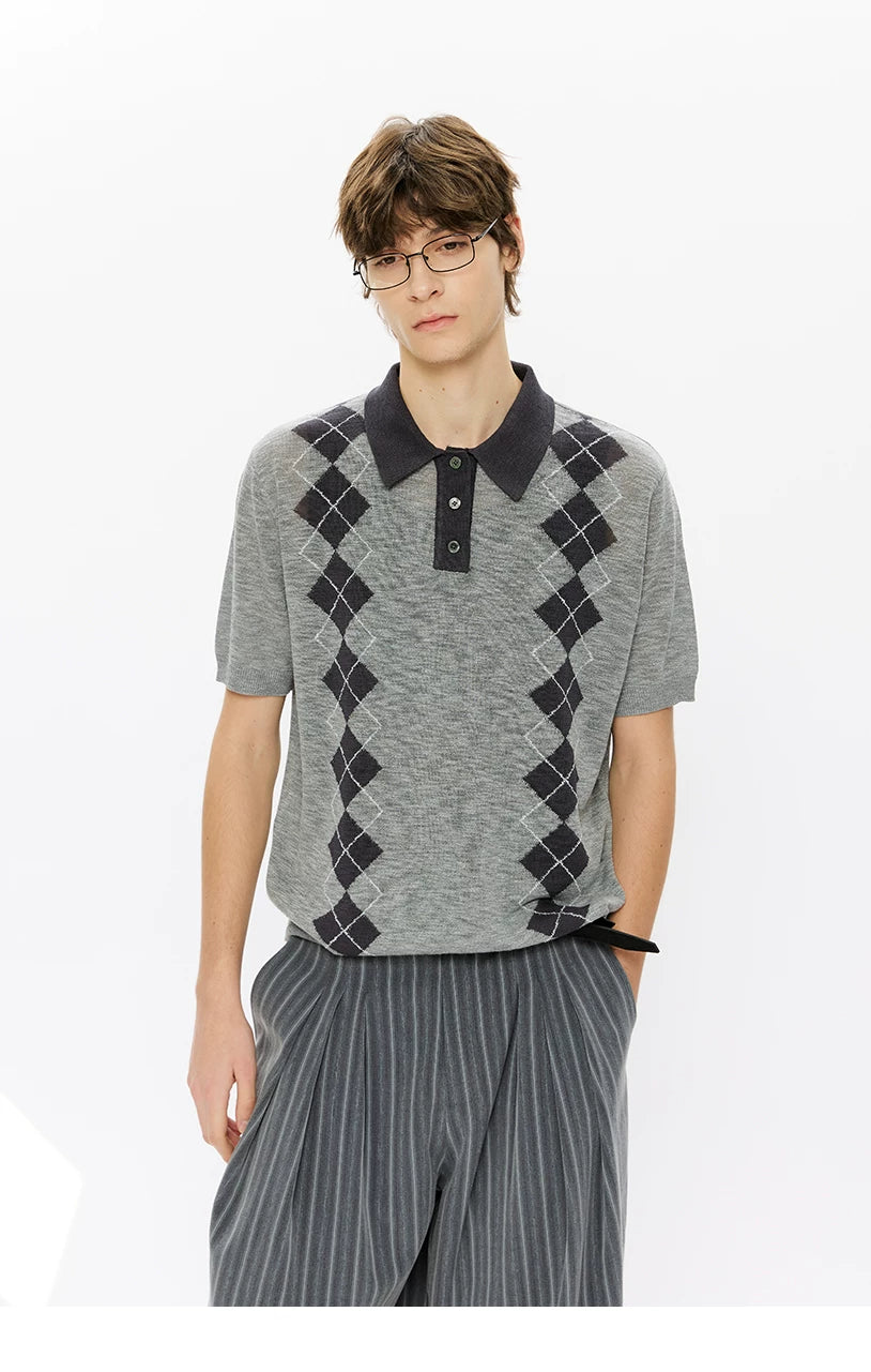 Men's Summer Contrast Diamond Knit Polo