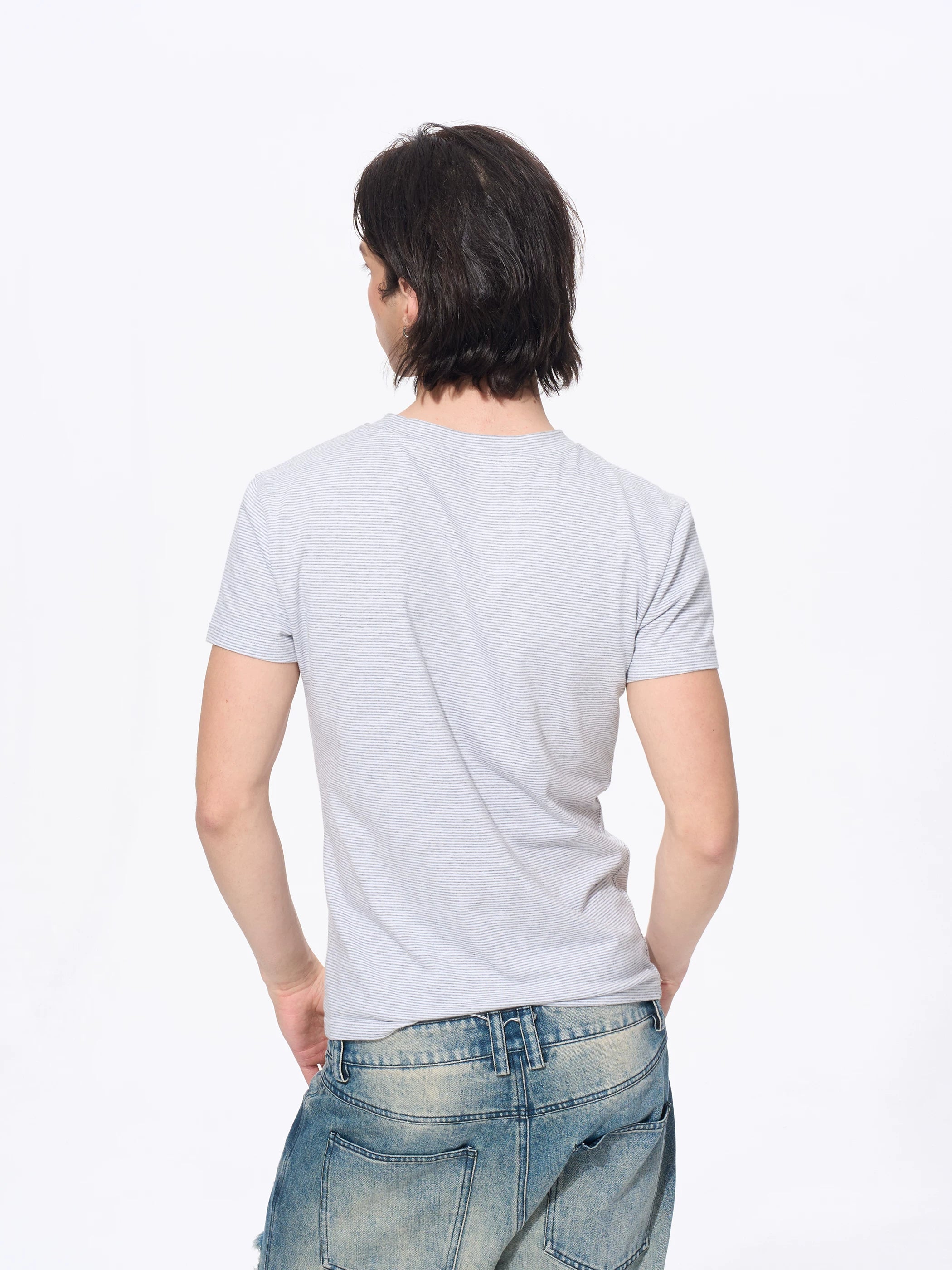 Men’s Rhinestone Skull Striped Tees