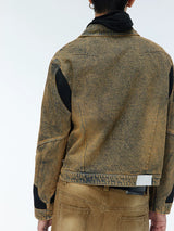 Vintage Washed Two-Tone Mesh Denim Jacket