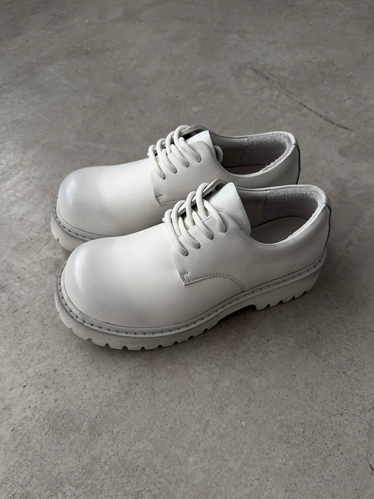 Distressed White Suede Platform Derby Shoes