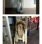 Washed Detachable Fur Zip Hoodie