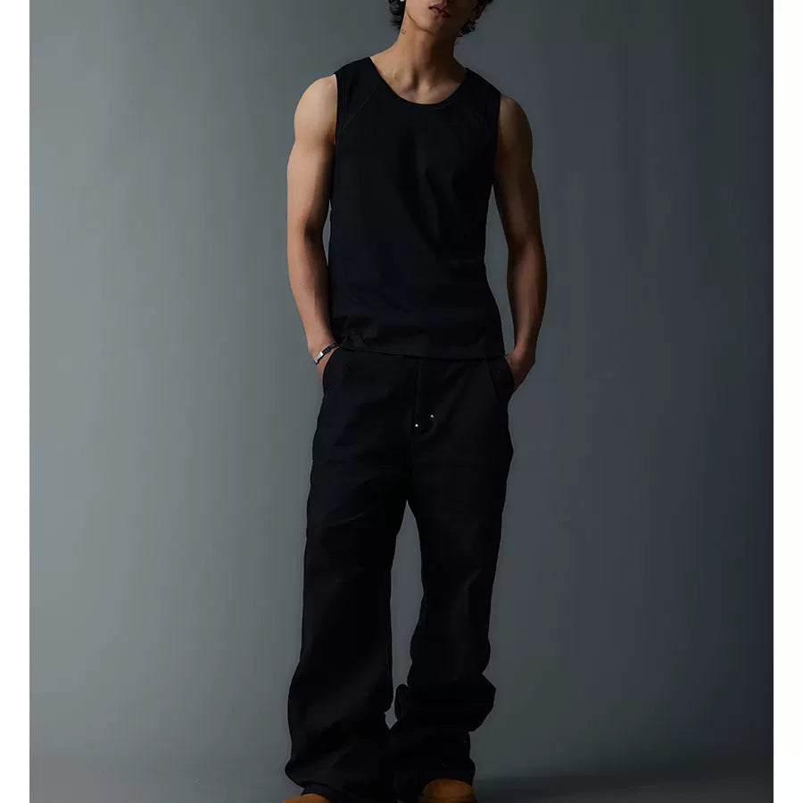 Black Double Layer Slim Tank Top