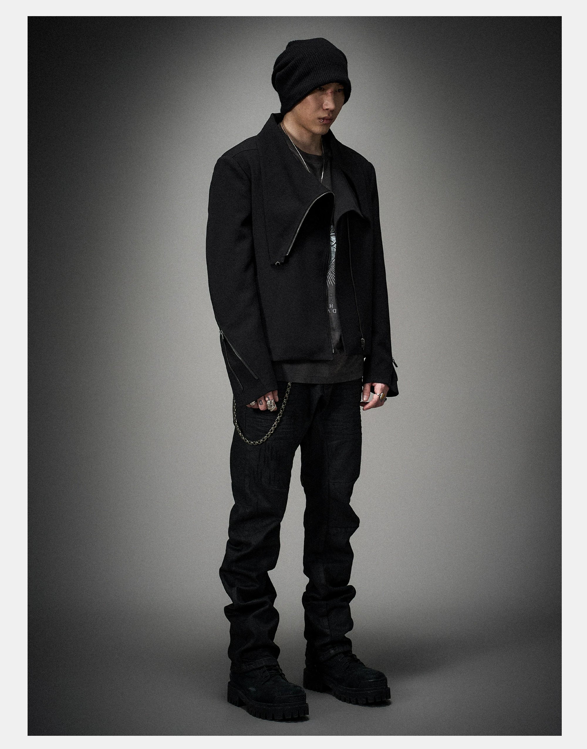Dark Matte High Collar Zip Jacket