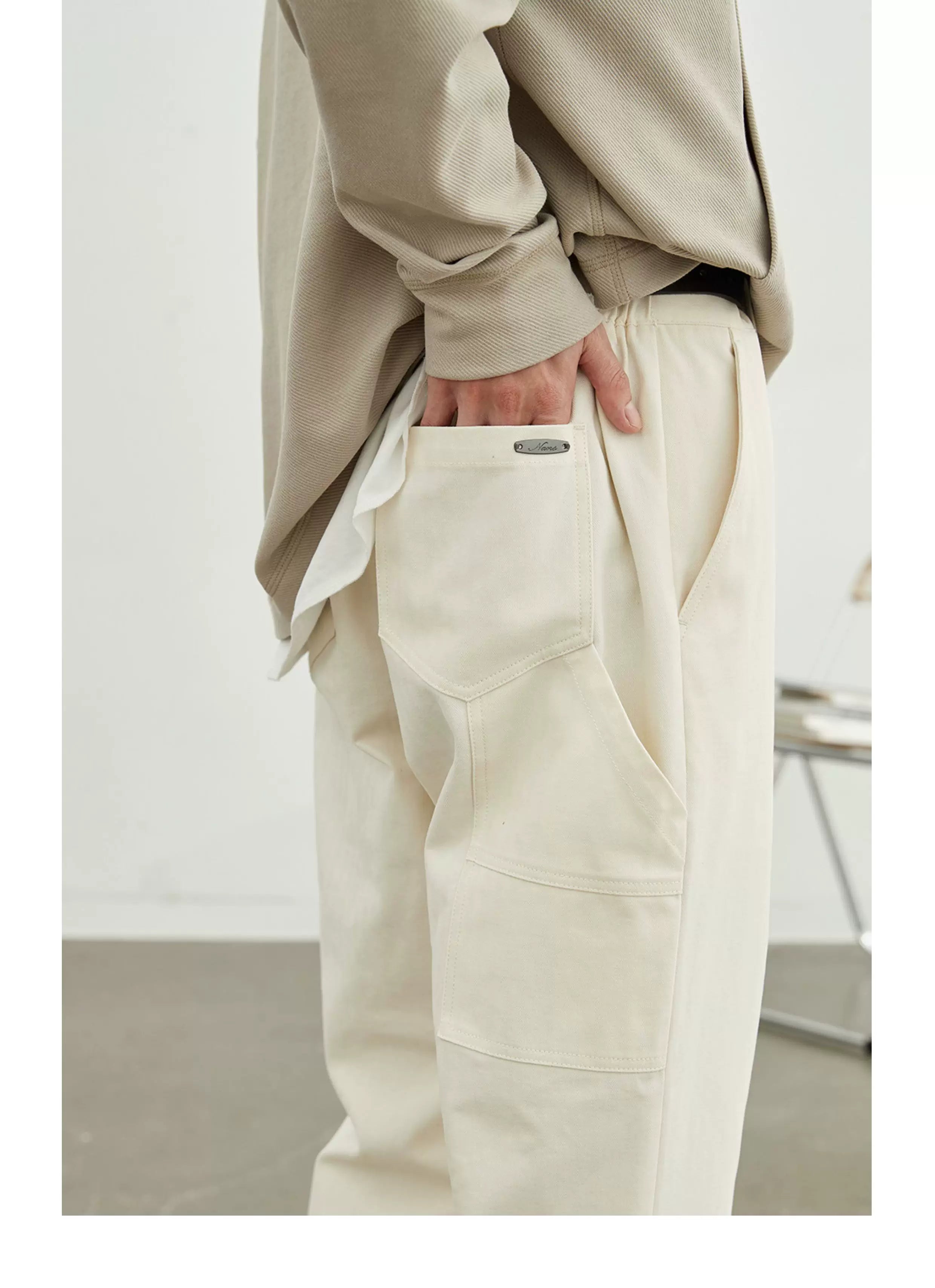 Vintage Herringbone Elastic Waist Cargo Pants