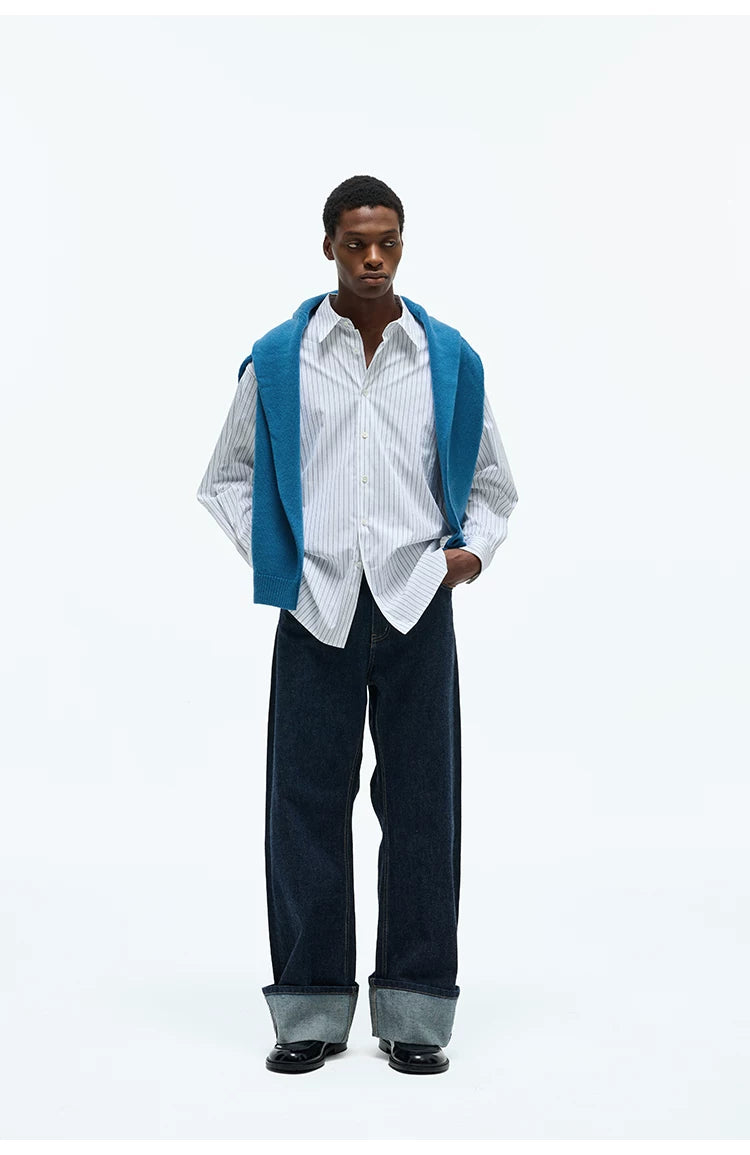Stripe Cotton Blend Casual Shirt