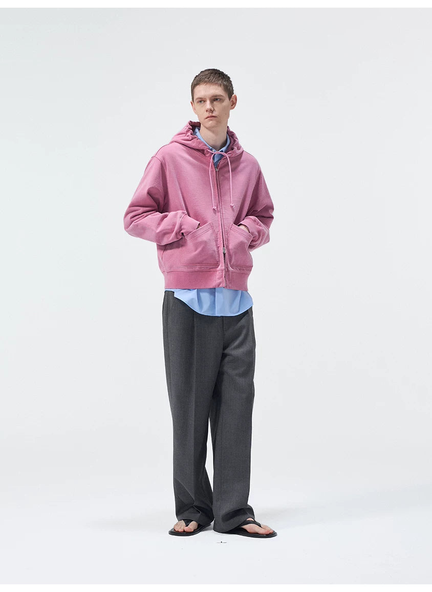 Short Drawstring Embroidered Distressed Hoodie