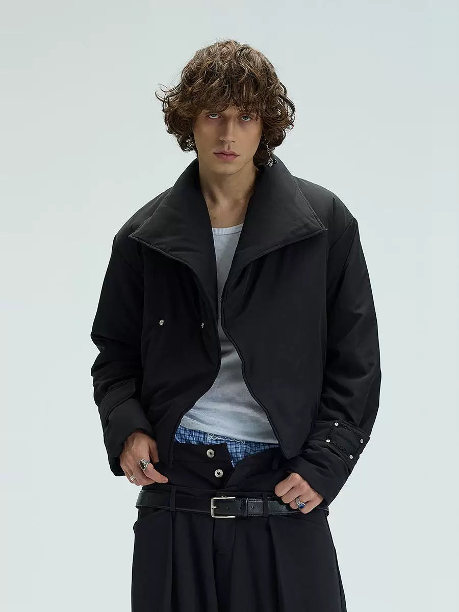 Two-Tone Single-Button Split Turtleneck Down Coat