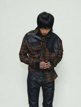Brown Plaid Leather Shirt Jacket