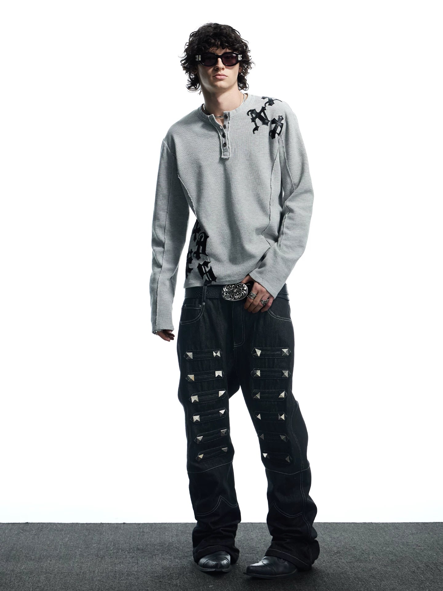 Punk Raw Denim Straight Flare Jeans