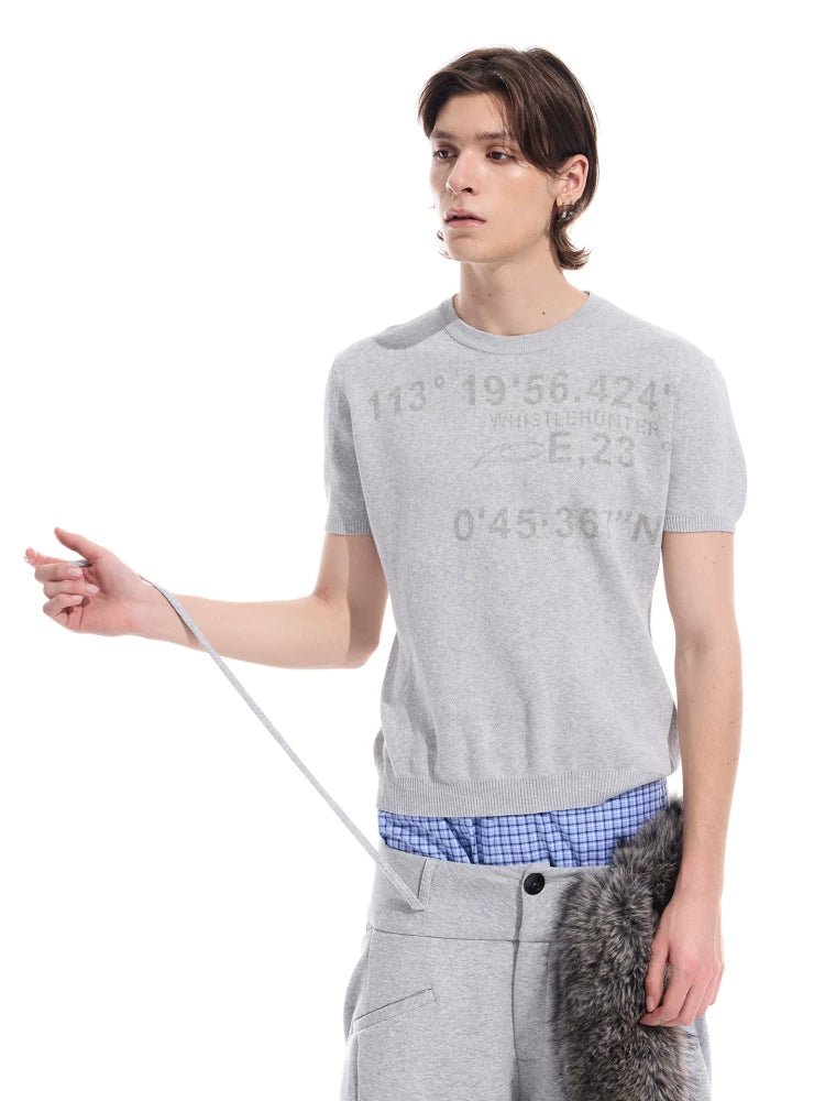 Gray Distressed Jacquard Slim Knit Tee