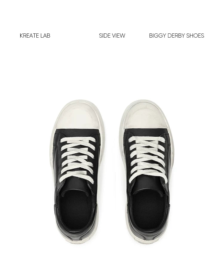 Unisex Distressed Low-Top Leather Platform Sneakers