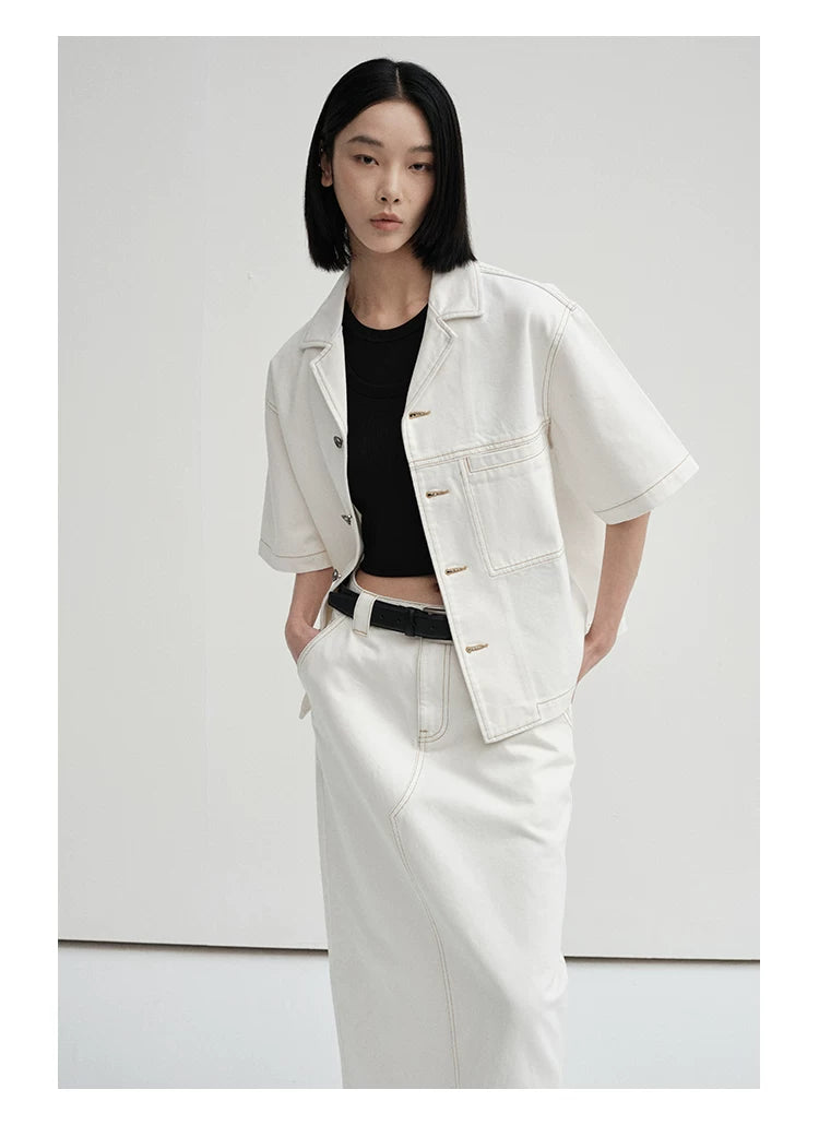 Cropped Contrast Cuban Collar Shirt Jacket
