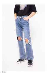 Men's Loose Straight Distressed Vintage Jeans