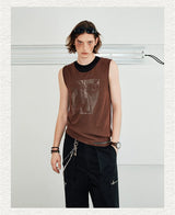 Men's Sleeveless Printed Linen-like Zip Vest