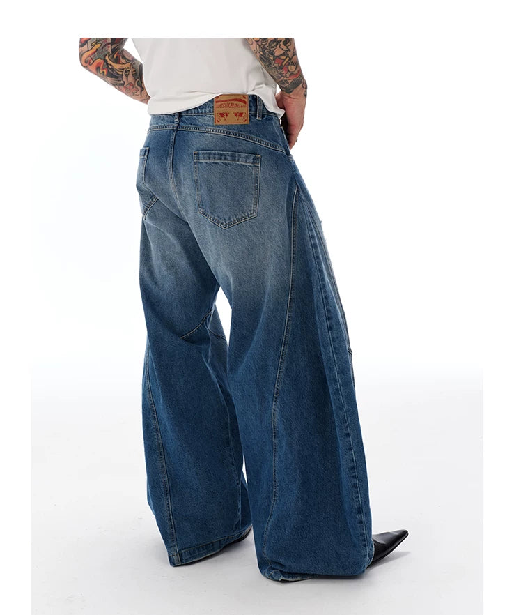 Vintage Washed Distressed Curved Banana Jeans