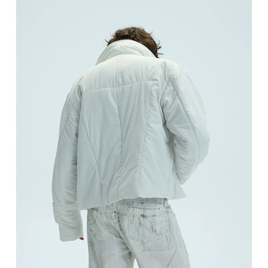 Two-Tone Single-Button Split Turtleneck Down Coat