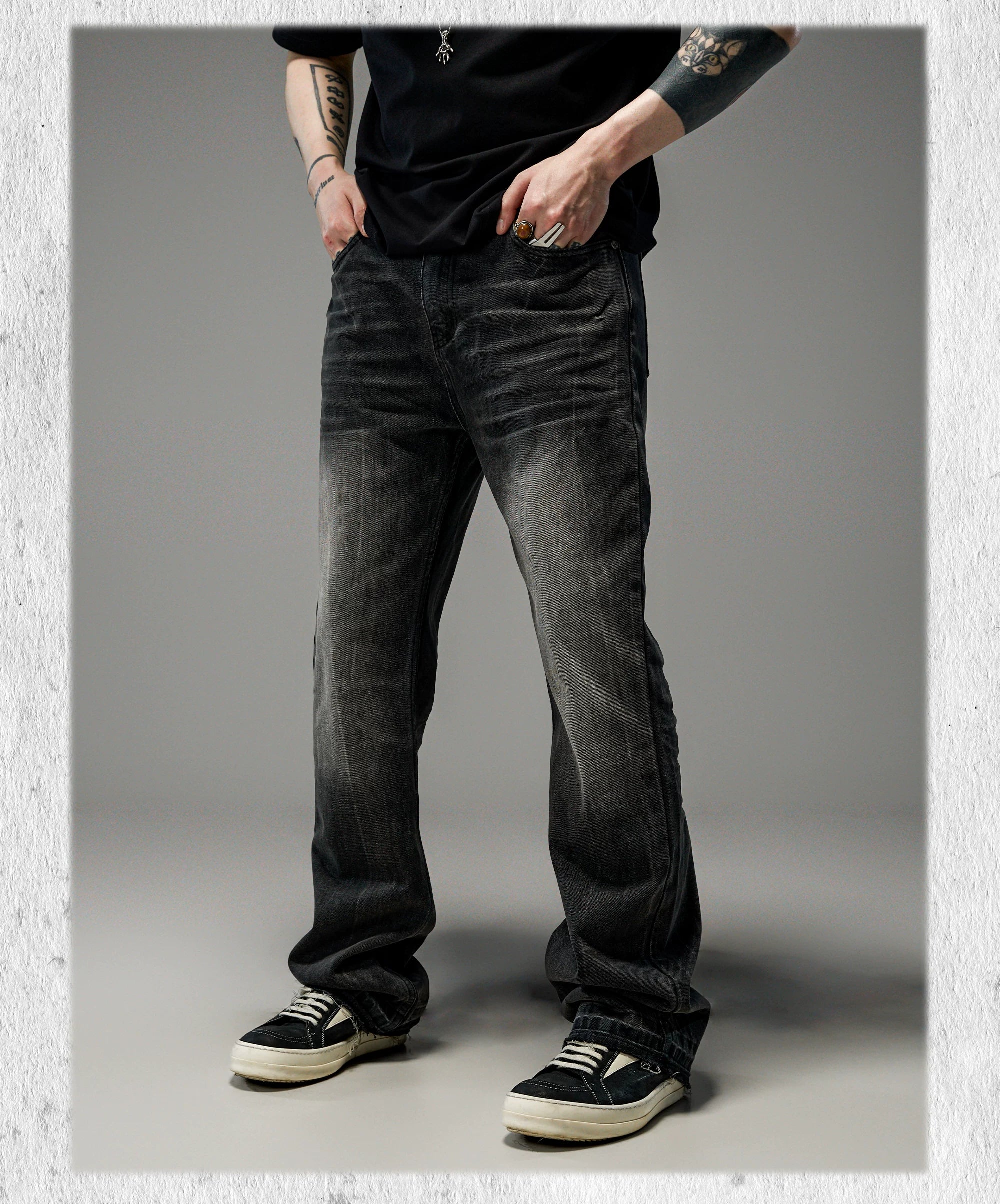 Heavy Washed Loose Flared Stacked Jeans