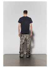 Rugged Distressed Camo Flare Cargo Pants