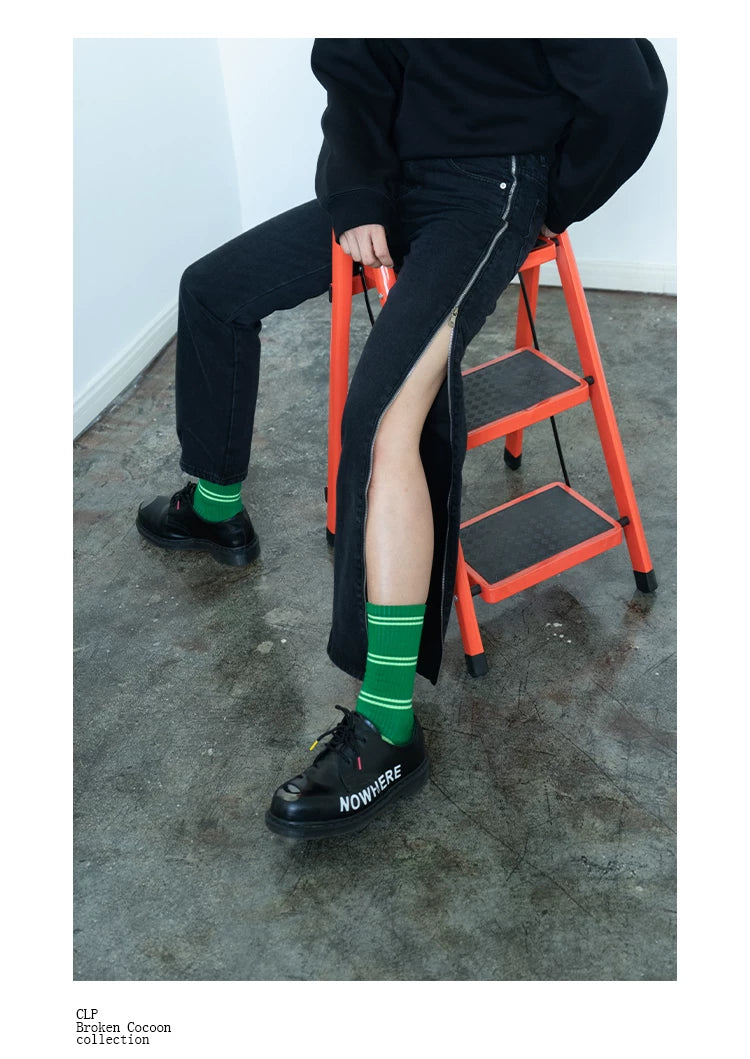 Men's Black Straight Side Zip Jeans