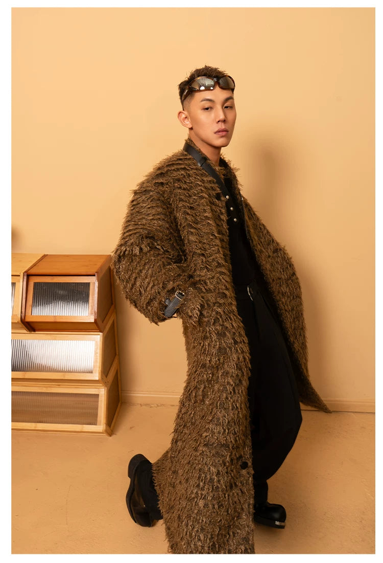Men's Casual Brown Faux Fur Coat