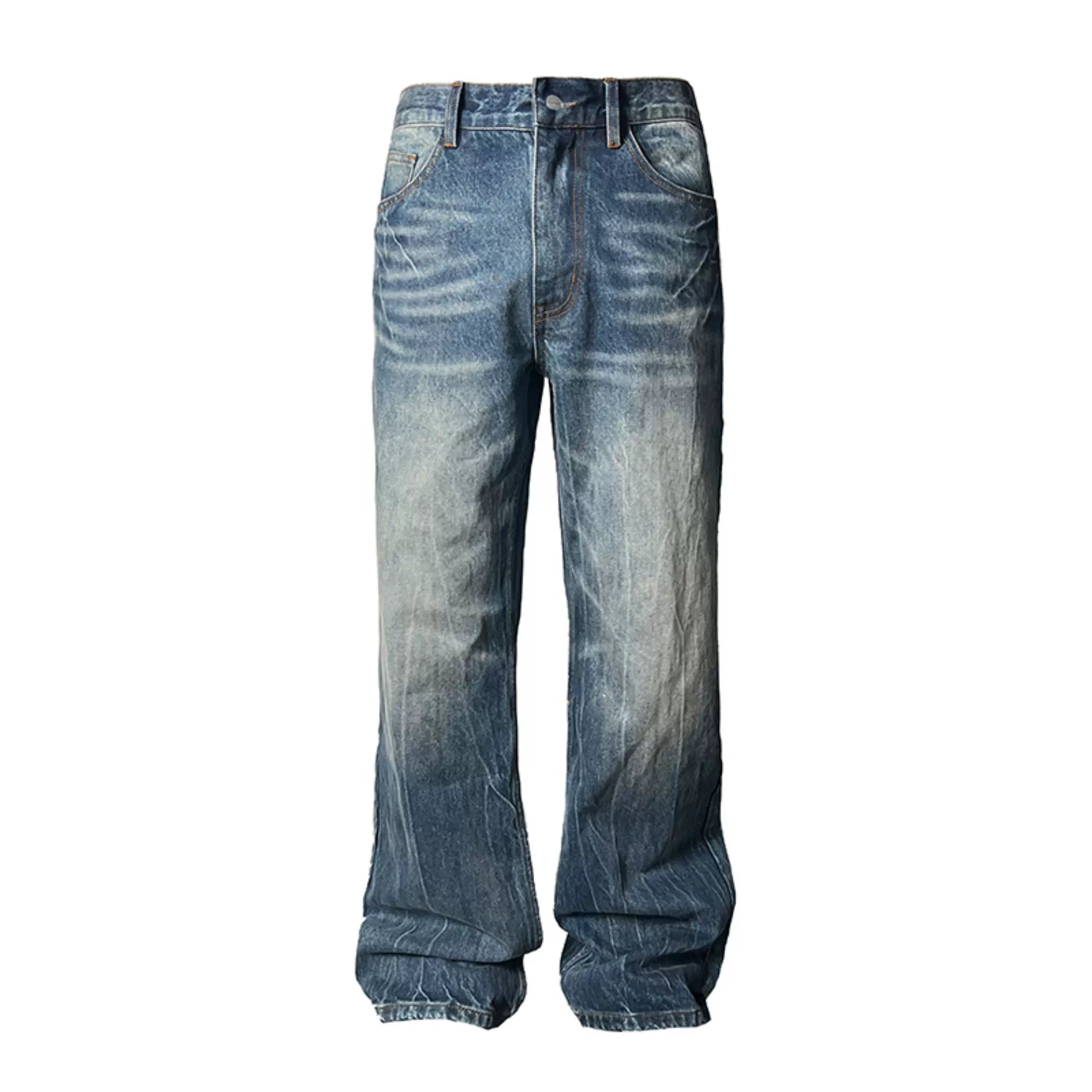 Heavy Wash Lightning Crack Flare Jeans