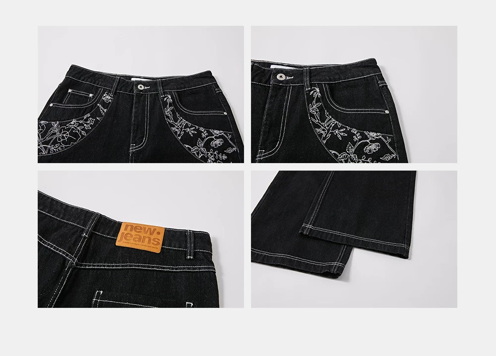 Heavyweight Floral Embroidered A-Line Denim Jeans