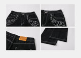 Heavyweight Floral Embroidered A-Line Denim Jeans