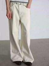 Cream Washed Straight Leg Jeans