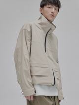 Color Block Zip Pocket Short Jacket