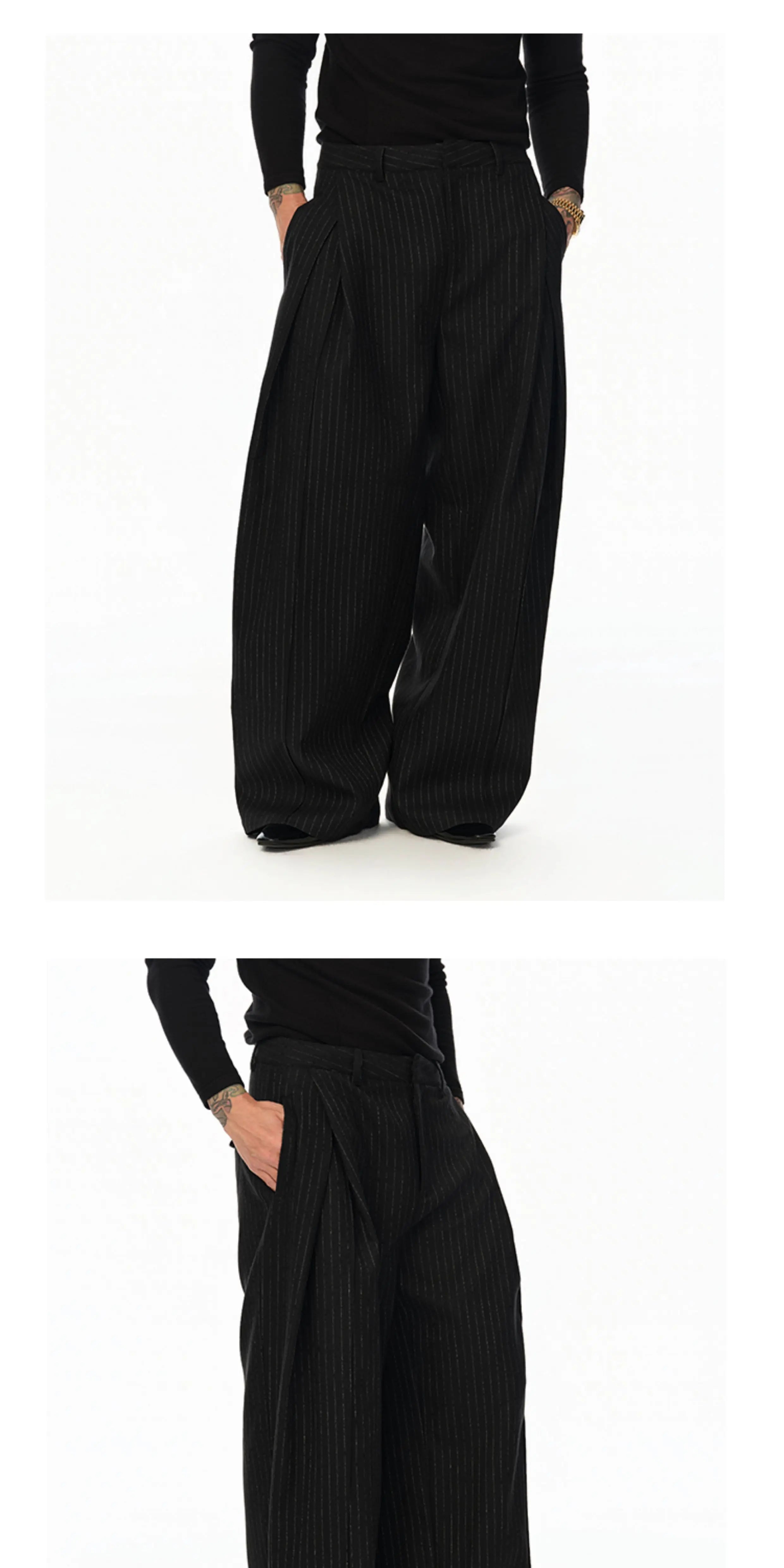 Black Vertical Striped Wool Dress Pants