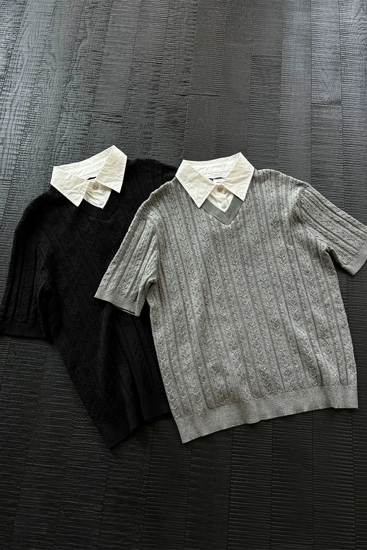 Wool Lyocell Fake Two-piece Knit Tee