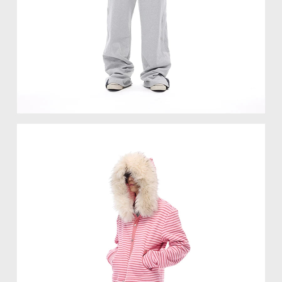 Men's Striped Fur Collar Hoodie