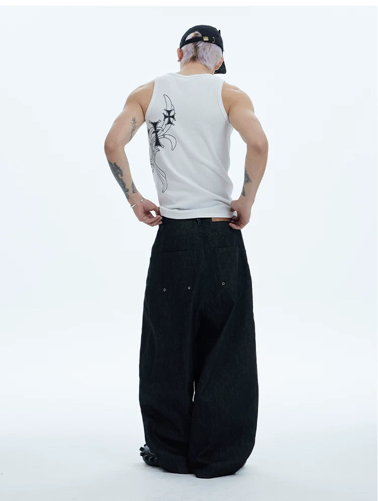 Fitted Cross Print Ribbed Tank Tops