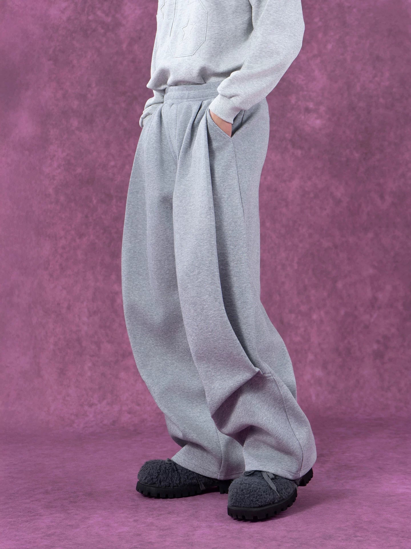 Gray Black Elastic Waist Sweatpants