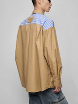 Color-block Striped Cotton Pocket Shirt