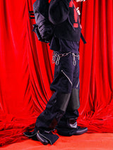 Loose Black Zippered Leather Biker Pants