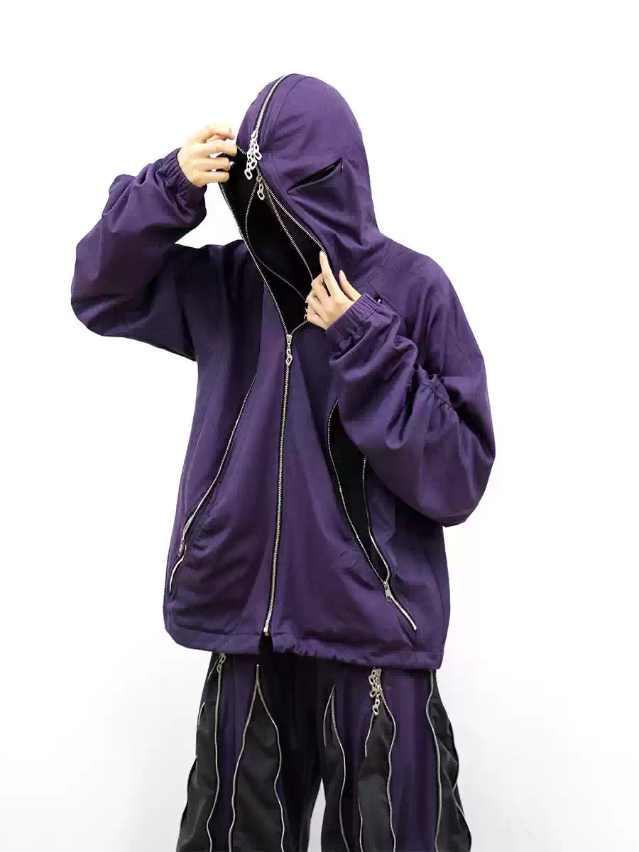 Multiple Zippers Double-sided Spliced Sweatshirt