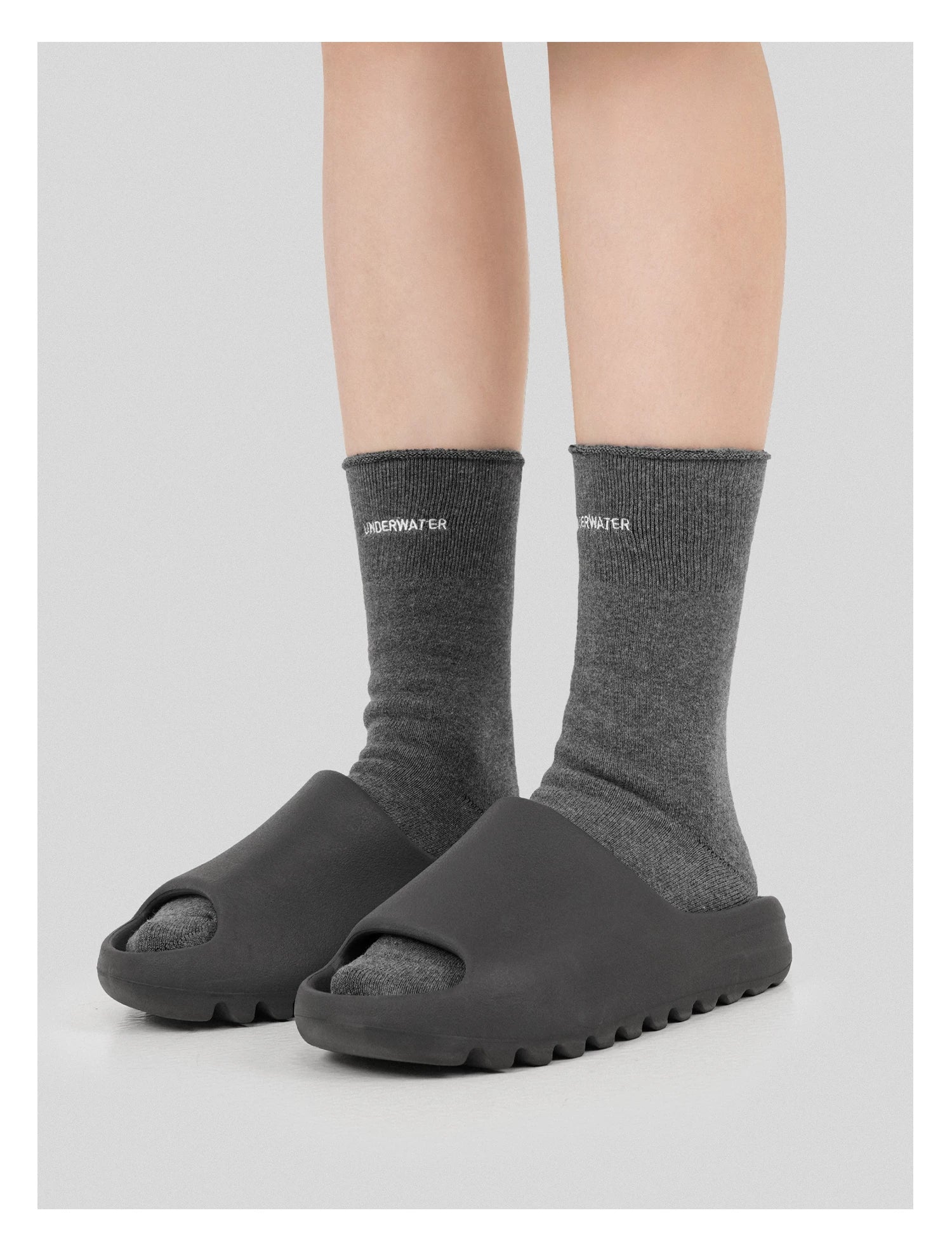 Grey Washed Frayed Embroidered Logo Socks