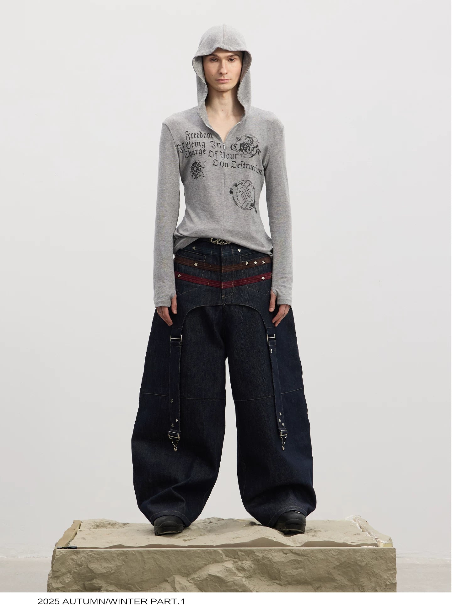 American Raw Suede Paneled Curved Jeans