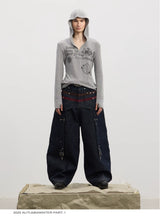American Raw Suede Paneled Curved Jeans
