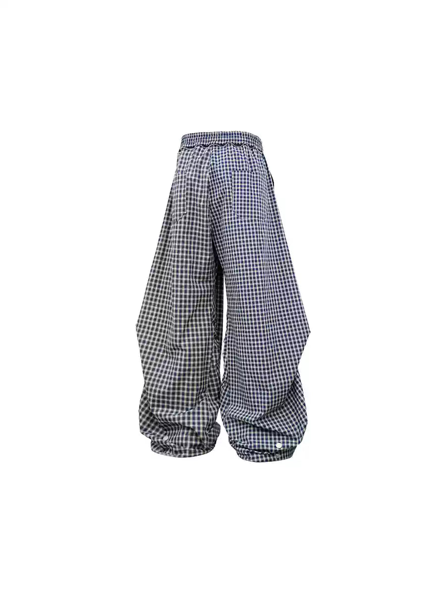 Asymmetric Cross Plaid Pleated Casual Pants