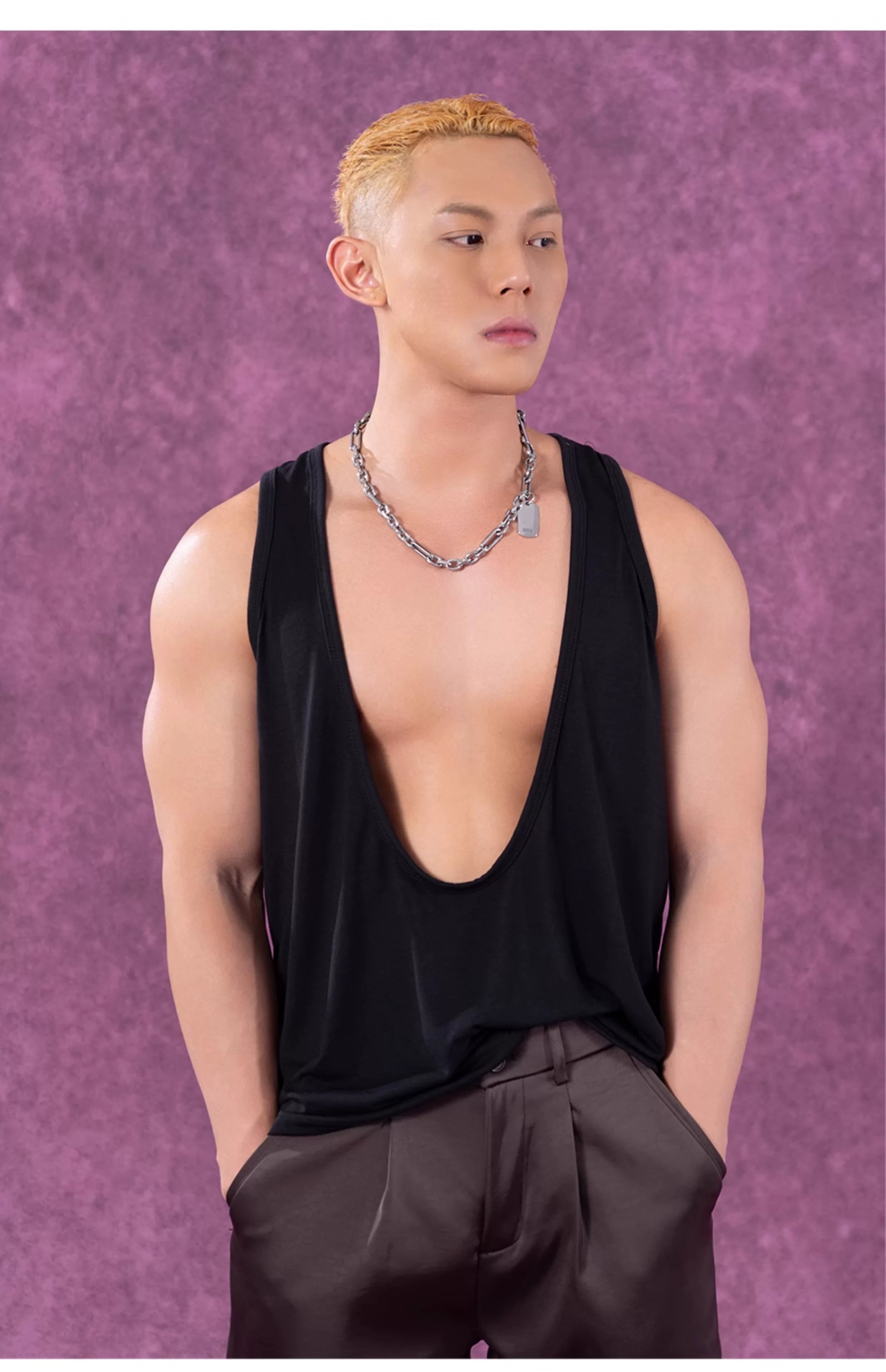 Men's Colorful Deep V Sports Tank