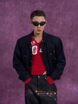 Men's Navy Padded Cropped Denim Jacket