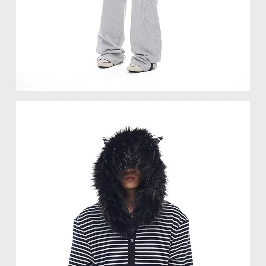 Men's Striped Fur Collar Hoodie