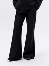Black Herringbone Slim Flared Casual Pants